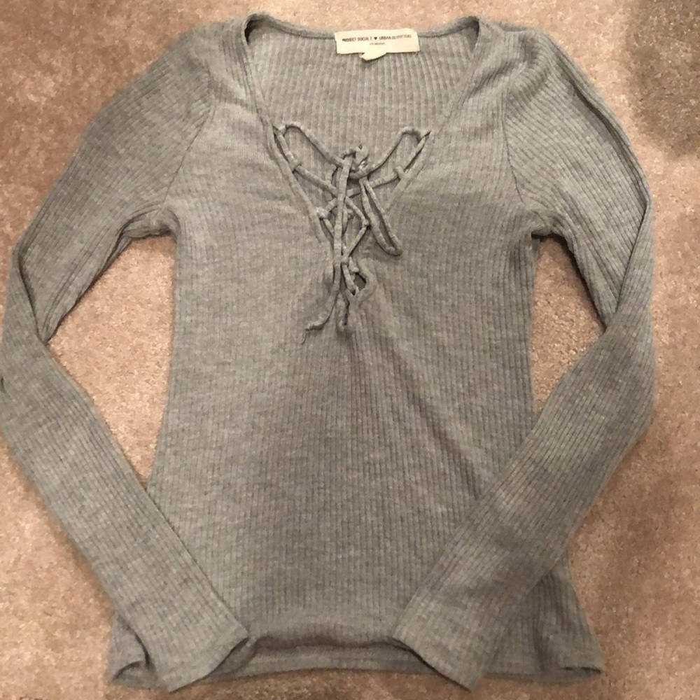 Urban Outfitters Grey Lace-up Top